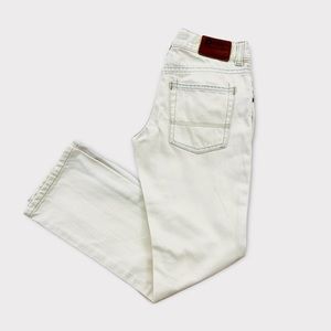 Peek: Off white, Dungaree, Slouch, denim jeans.